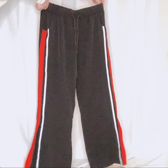 Black striped dressy track pants with ankle slit - Picture 4 of 4